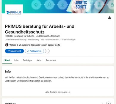 Primus Arbeits- und Gesundheitsschutz finden Sie in den Social Medien auf LinkedIn