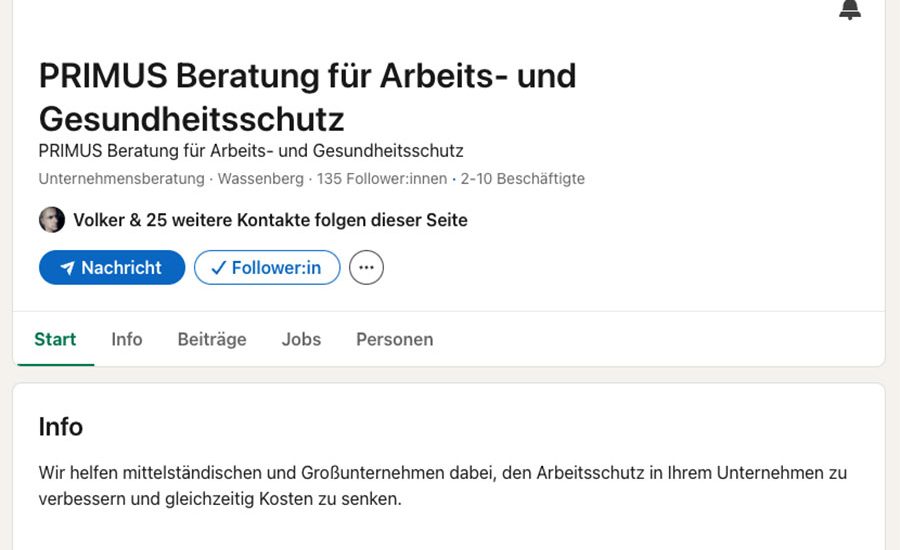 Primus Arbeits- und Gesundheitsschutz finden Sie in den Social Medien auf LinkedIn